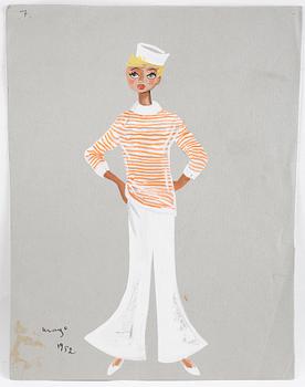 MAX GOLDSTEIN (MAGO), ca 84 st, kostymskisser och akvarellteckningar för Bl a från Södran, Revy; " En lycklig resa",1952.