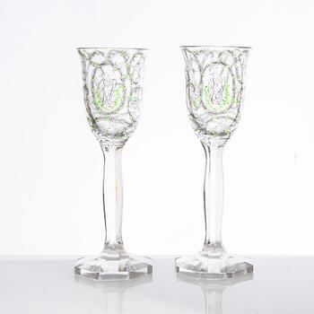 A pair of Jugend wine glasses/goblets, possibly Bohemia, early 20th century.
