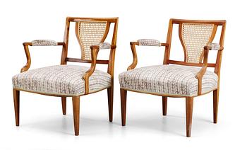 487. A pair of Josef Frank mahogany and rattan easy chairs, nr 969, by Firma Svenskt Tenn.