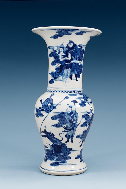 A blue and white Kangxi style vase, late Qing dynasty (1644-1912).