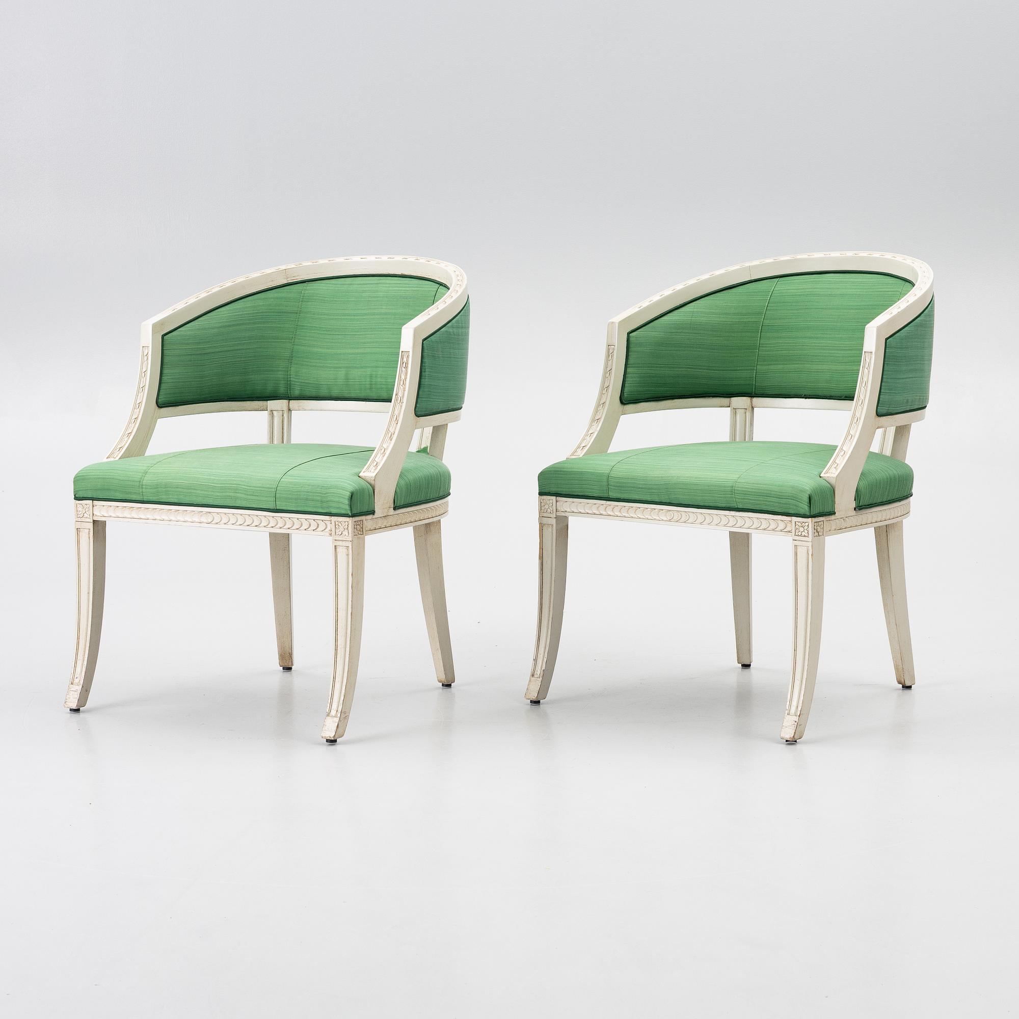 A pair of late Gustavian style armchairs, late 20th Century.