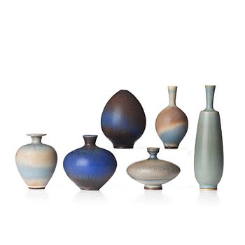 53. Berndt Friberg, a set of six stoneware vases, Gustavsberg studio, Sweden 1961-79.