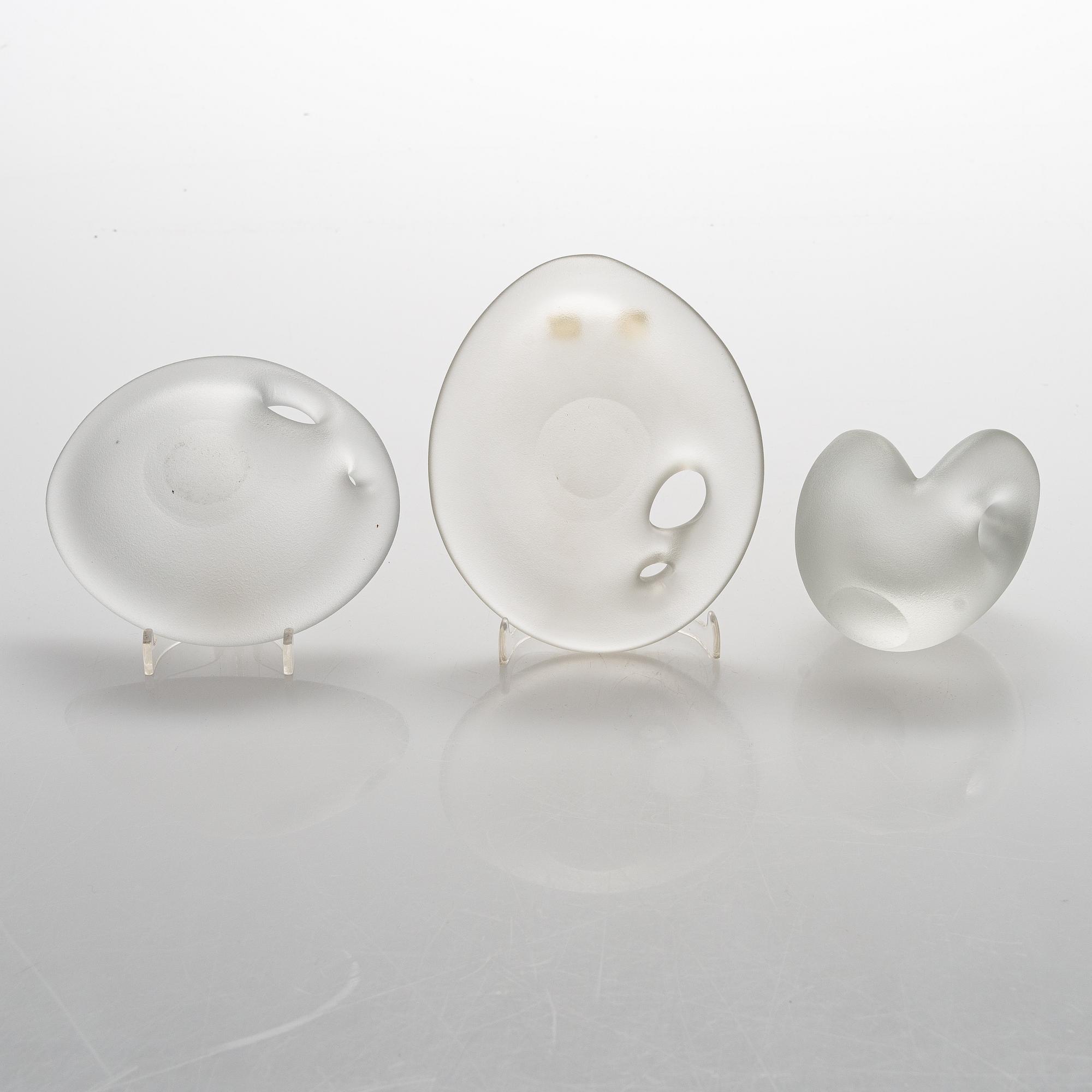 Three glass sculptures signed Timo Sarpaneva, Iittala, second half of the 20th century.