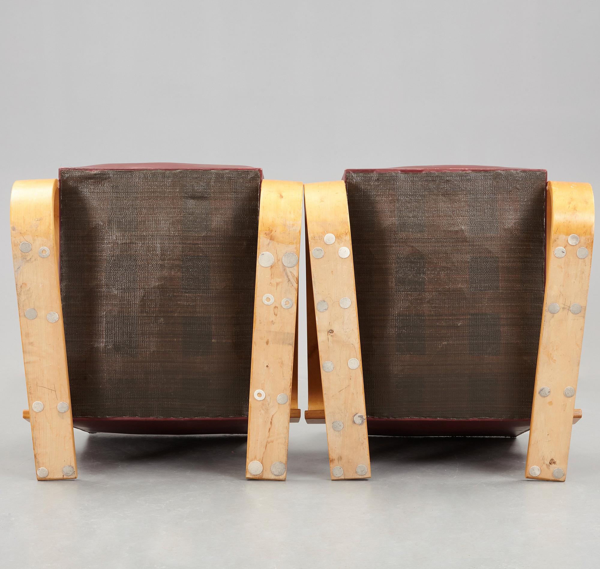 Alvar Aalto, A pair of Alvar Aalto tank easy chairs, model 400 probably by Huoneakalu-ja Rakennustyötehdas Oy, Finland, for Artek,