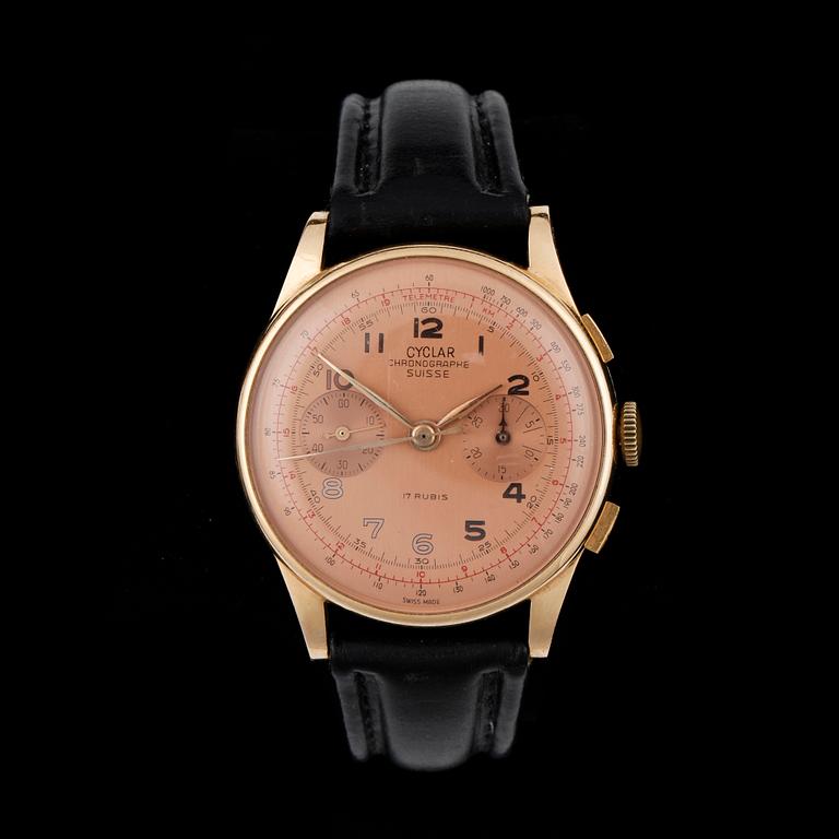 ARMBANDSUR, herr, 18k guld, Cyclar, Chronographe Suisse, 1940-tal.