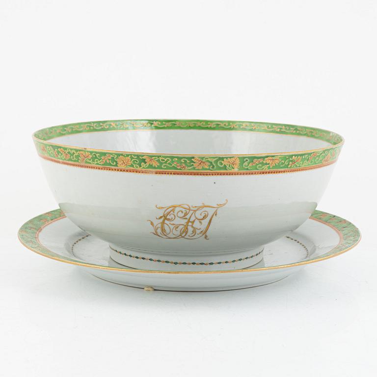 A large enamelled punch bowl, Qing dynasty, Qianlong (1736-95). With monogram CFJ or CJJ.