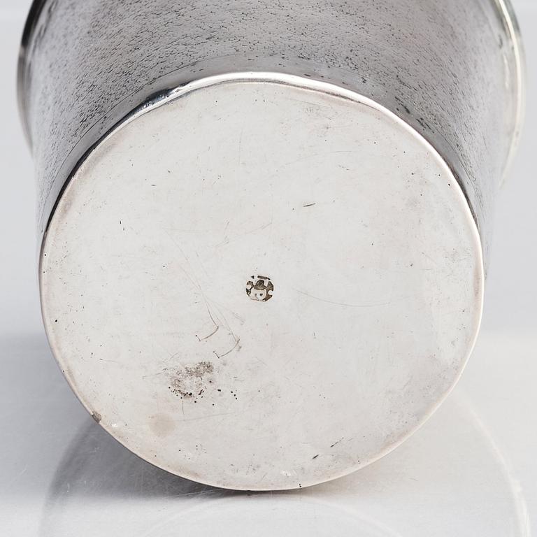 A probably German 17th century silver beaker, unclear makers mark.