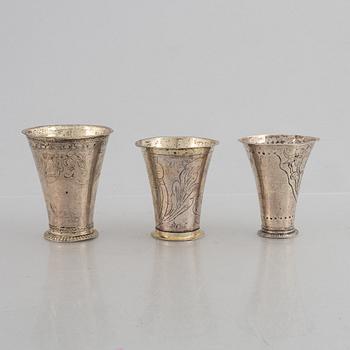 Bägare, 3 st, silver, bl a Sven Nyberg, Varberg 1769.