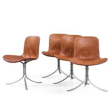 40. Poul Kjaerholm, a set of four 'PK-9' brown leather and steel chairs, E Kold Christensen, Denmark 1960's.