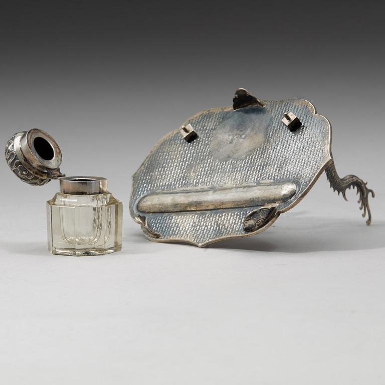 A Chinese silver desk set for writing, early 20th Century.