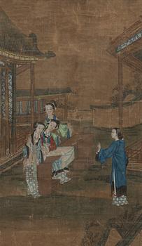 Oidentifierad konstnär, "Eleganta damer i palatsträdgård", sen Qingdynasti/1900-talets första del.