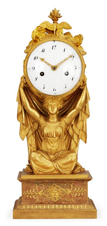 A French Empire early 19th century gilt bronze mantel clock.