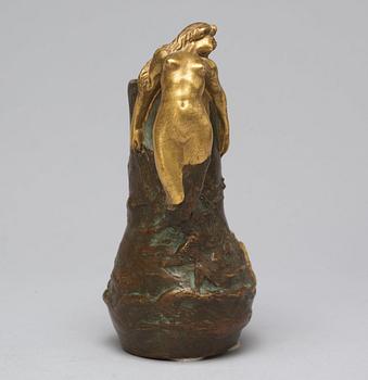 CHARLES KORSCHANN, an art nouveau gilt and patinated bronze vase, Paris ca 1900.