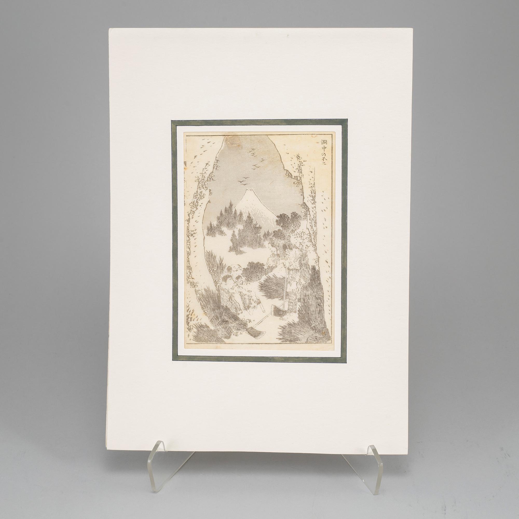 KATSUSHIKA HOKUSAI (1760–1849), after, a group of seven sheets/pages from album, Japan, 19th century.