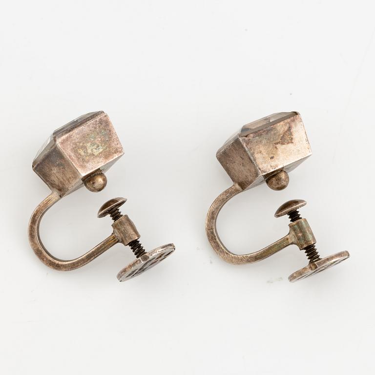 Wiwen Nilsson, a pair of earrings, silver with rock crystal, Lund 1955.