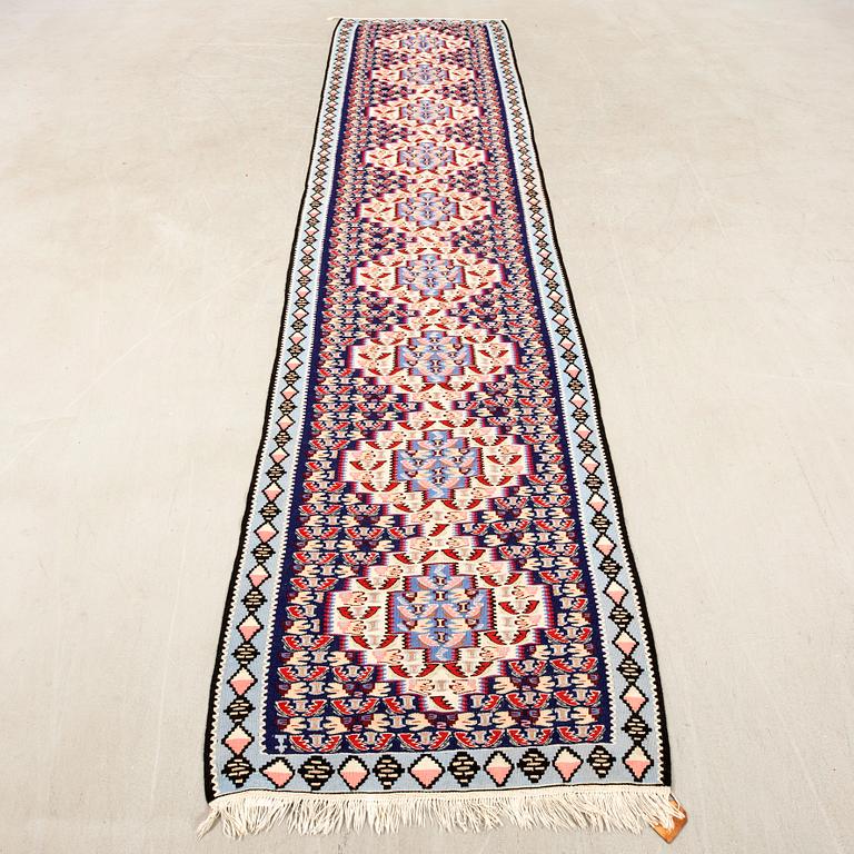 Senneh kelim rug from the gallery, semi-antique, approximately 380x87 cm.