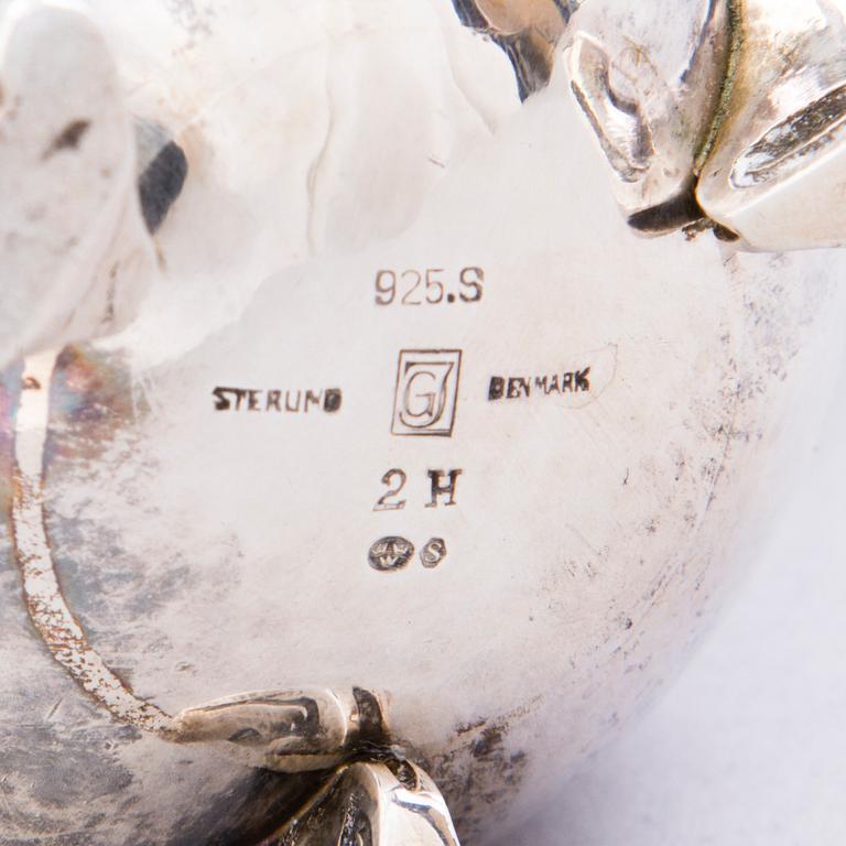 GEORG JENSEN, miniatyyri kahviastiasto, 3 osaa, "Magnolia/Blossom", Kööpenhamina 1933-44.