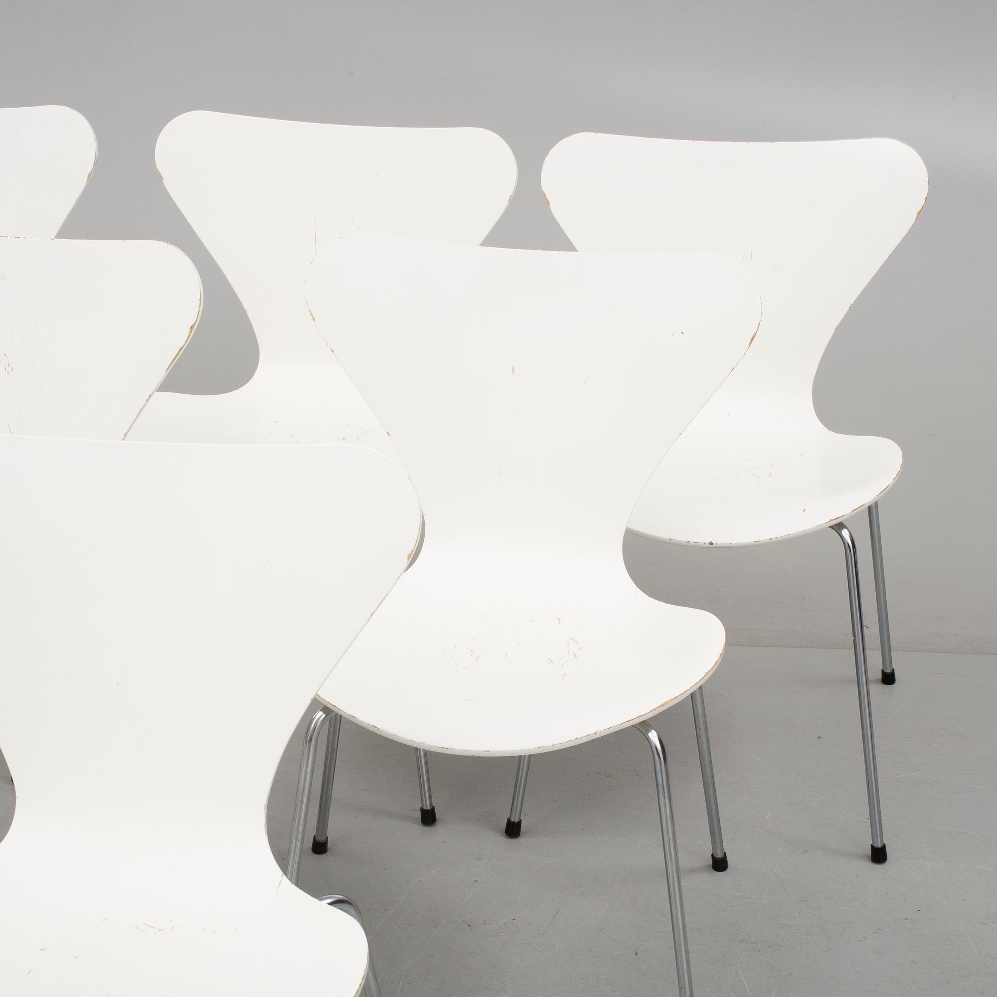 STOLAR, 6 st. "Sjuan", Arne Jacobsen, Fritz Hansen, Danmark 1983.