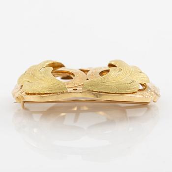 Två broscher 18K guld med färgstenar,  1800-tal.