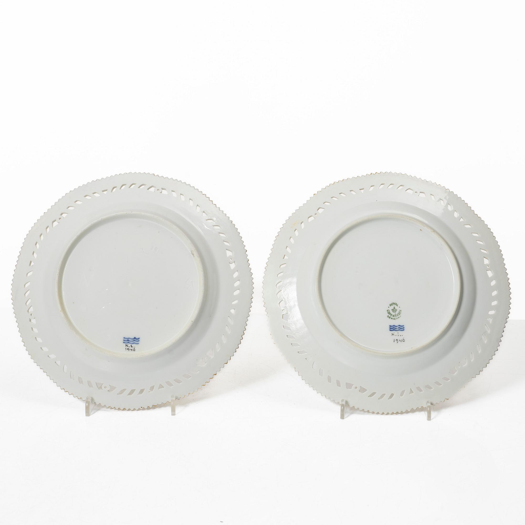 Royal Copenhagen, tallrikar, 6 stycken, Hausmalerei, Royal Copenhagen, Danmark.