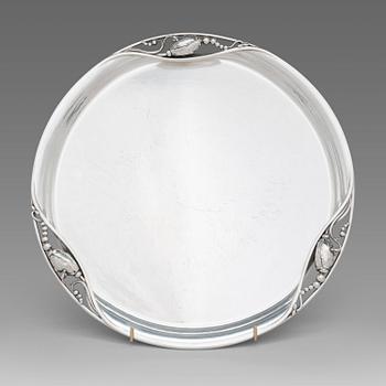 Georg Jensen, Bricka, "Magnolia/Blossom", sterlingsilver, design nr 2Y. Köpenhamn, 1900-talets mitt.
