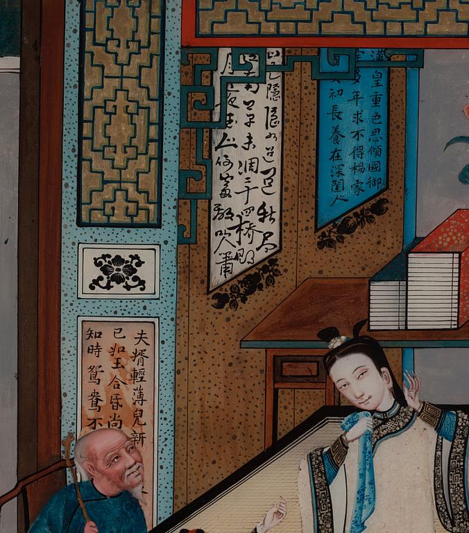 A Chinese reverse glass painting, circa 1800.