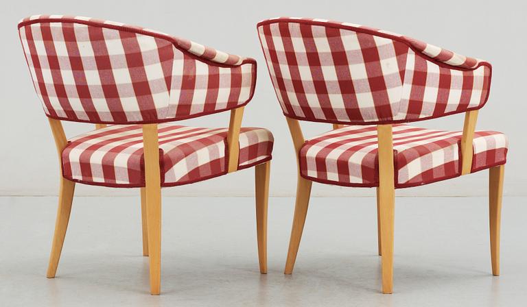 KARMSTOLAR, ett par, "Lata Greven", Carl Malmsten, Åfors Möbelfabrik, 1900-talets mitt.