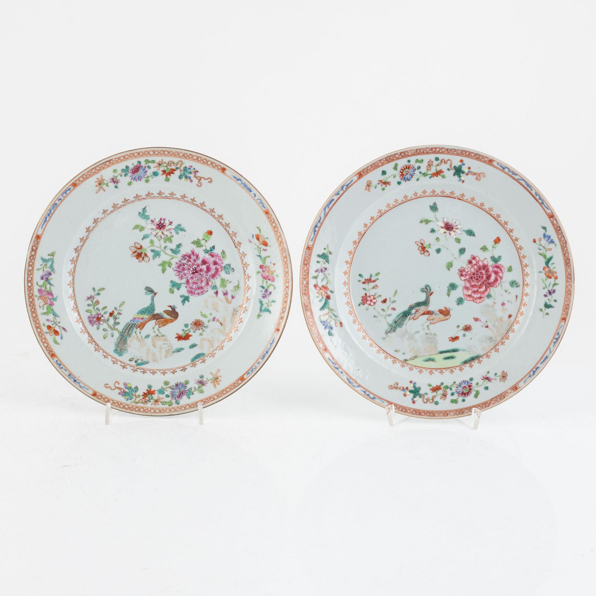 Tallrikar, sex stycken, porslin, Kina, Qingdynastin, Qianlong (1736-95).