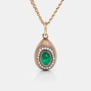 615. A necklace with a pendant in the shape of an egg set with an emerald and diamonds. Russia 1899 - 1908.