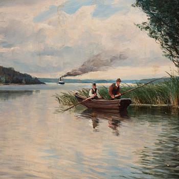 Edvard Rosenberg, Landscape with boats and fisherman.