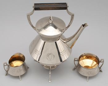 KAFFESERVIS, 3 delar, vitmetall, Östberg & L, 1900-talets första hälft.