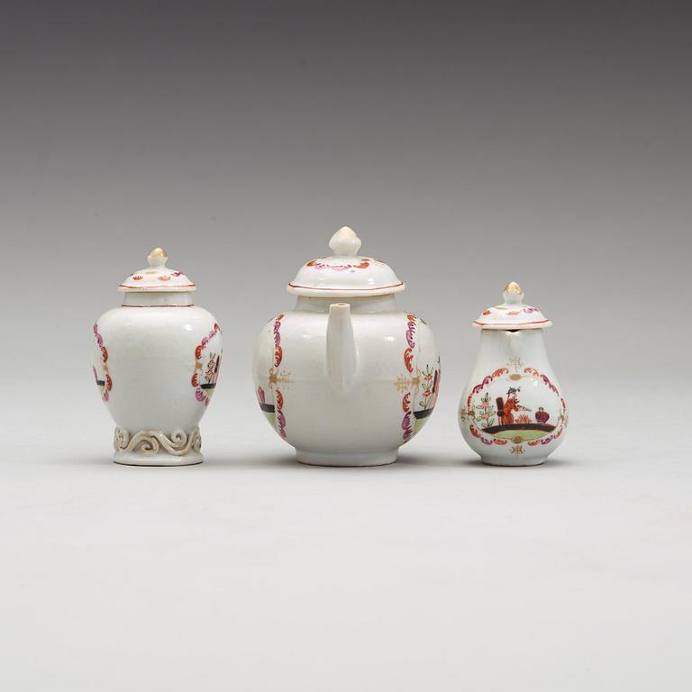 A famille rose 'European Subject' miniature service, Qing dynasty, Qianlong (1736-95). (36 pieces).