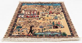 Matta, Täbriz, figural, signerad, ca 140 x 100 cm.