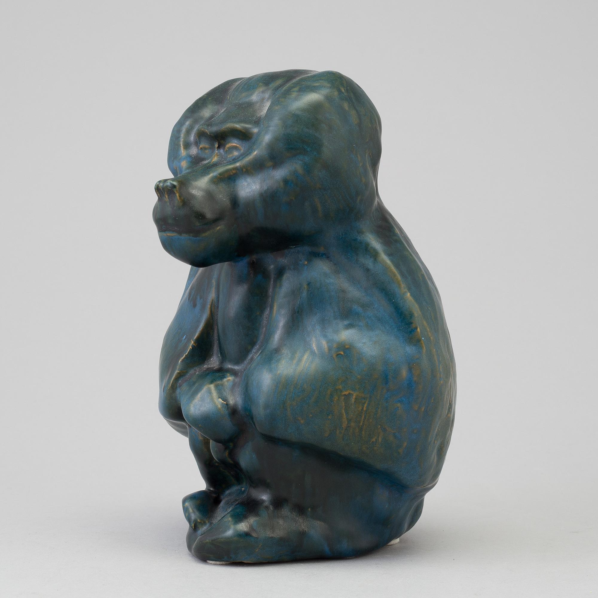 HELVING-KERAMIK, figurin, gorilla, Bornholm, Danmark.