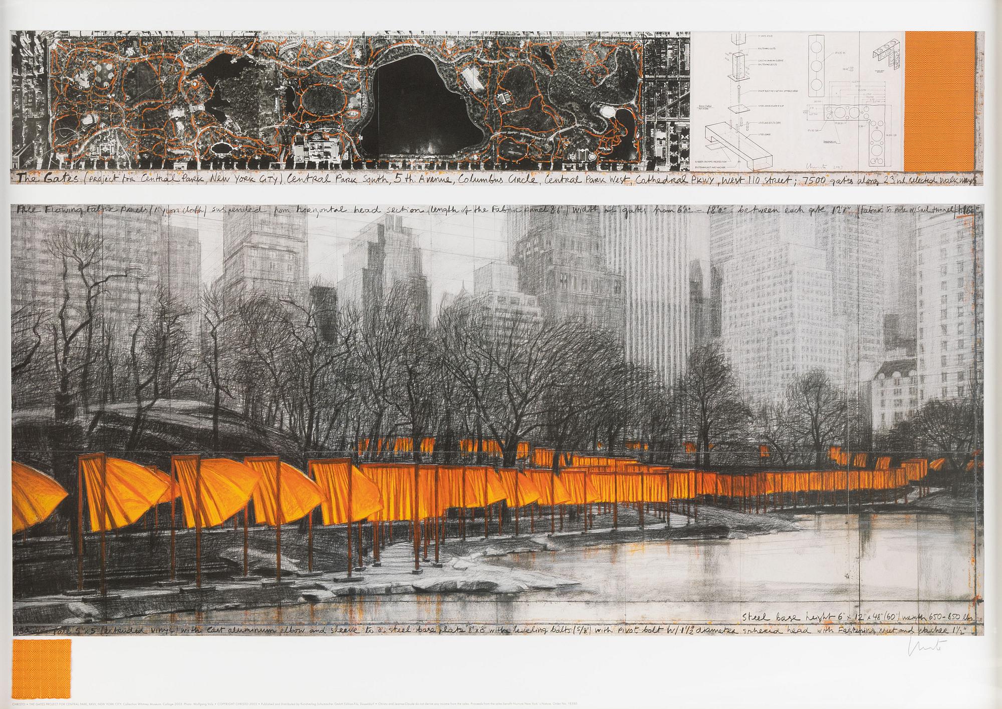 Christo & Jeanne-Claude, offset with collage, 2013, signed.