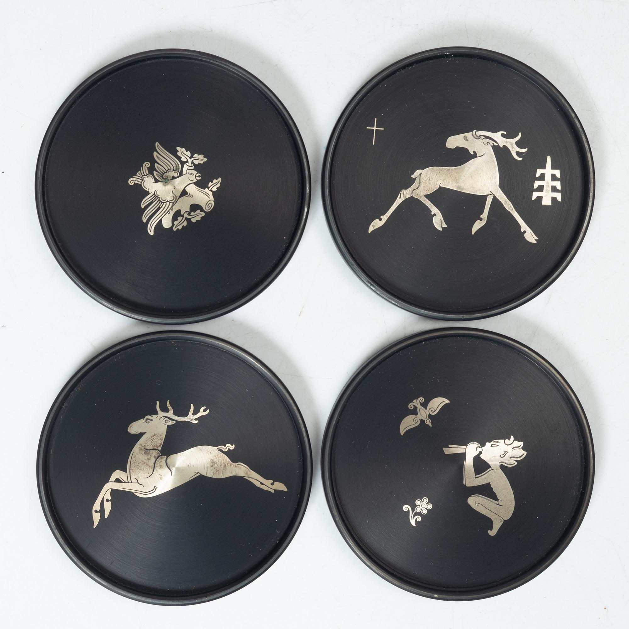 Wilhelmina Wendt, four glass coasters, Perstorp, Helsingborg, 1961-1964.