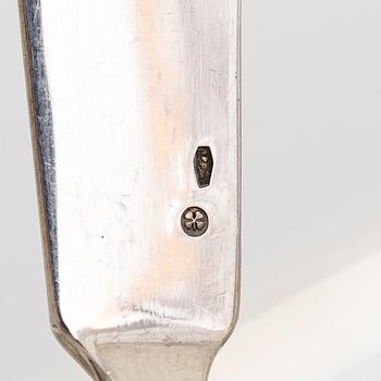 Serving platter, silver, Czechoslovakia, and twelve serving utensils, Alexander Sturm, Austria-Hungary, 1867-1941.