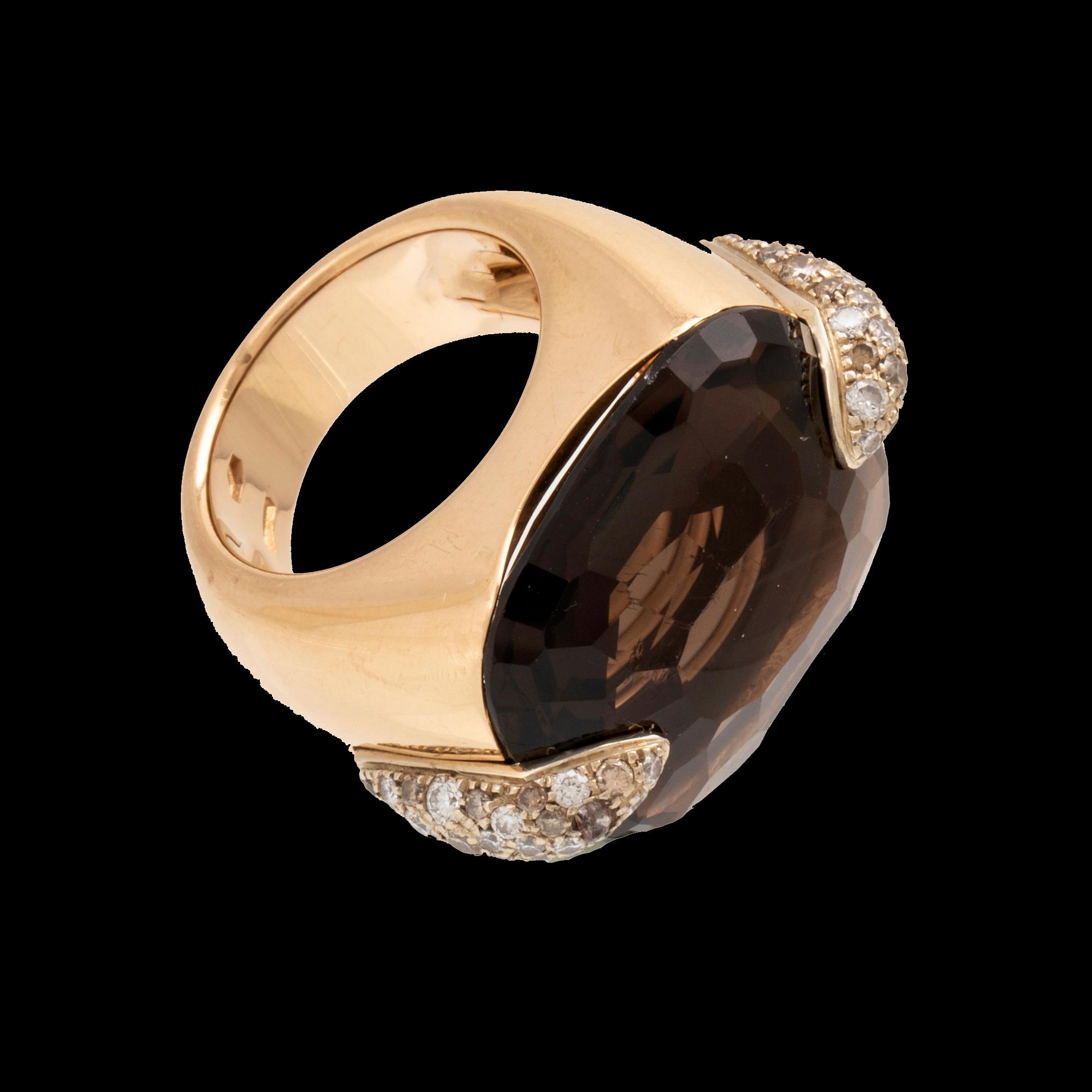 An 18K gold Pomellato "Pin Up" ring set with smoky quartz and round brilliant-cut diamonds.