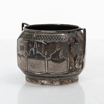 Tray and sugar bowl, silver, Iraq, first half of the 20th century.