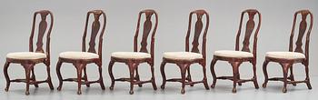 Six Swedish late Baroque 18th century chairs.