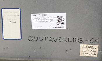 VÄGGPLATTA, emalj på plåt, Bengt Berglund, numrerad 57/150, Gustavsberg 1966.