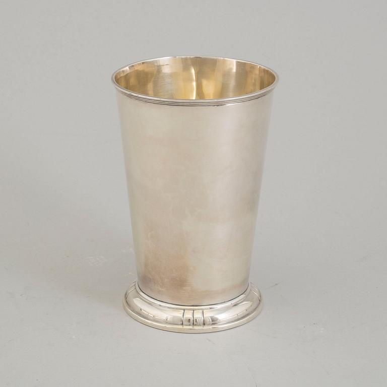A parcel-gilt sterling silver vase from Aktiebolaget Ikora, Stockholm, 1953.