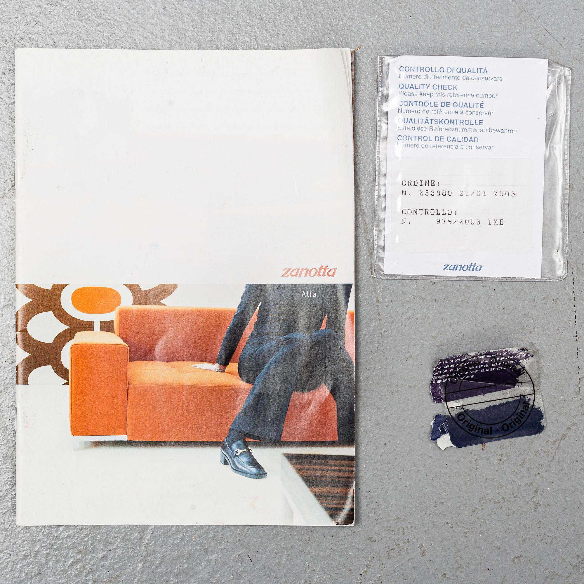 EMAF PROGETTI, an 'Alfa' leather covered sofa from Zanotta, Italy.