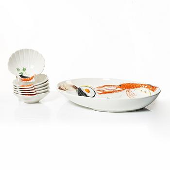 A set of seven ceramic pieces for seafood, V.B.C. Cre Art, Treviso, Italy.