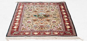 Rug, silk, figural, approx. 151 x 100 cm.