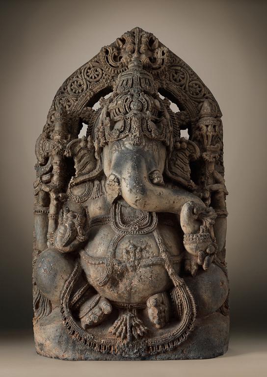 A stone figure of Ganesha, India, Karnataka, Hoysala period, 11/12th Century.
