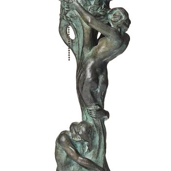 Alice Nordin, an Art Nouveau patinated bronze table lamp "Night and Morning", Herman Bergman's foundry, Stockholm, early 1900s.