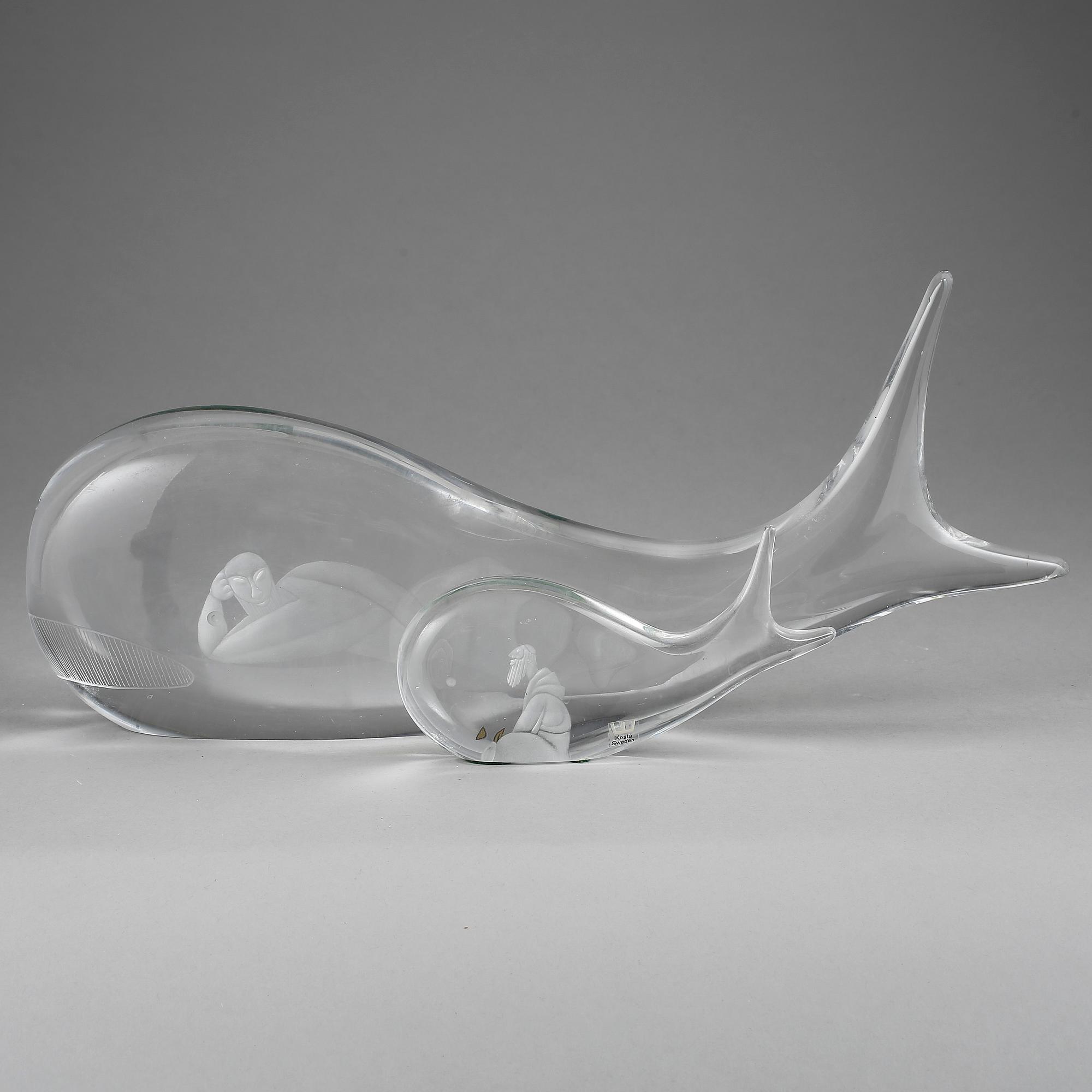 SKULPTURER, 2 st, glas, Vicke Lindstrand, Kosta.