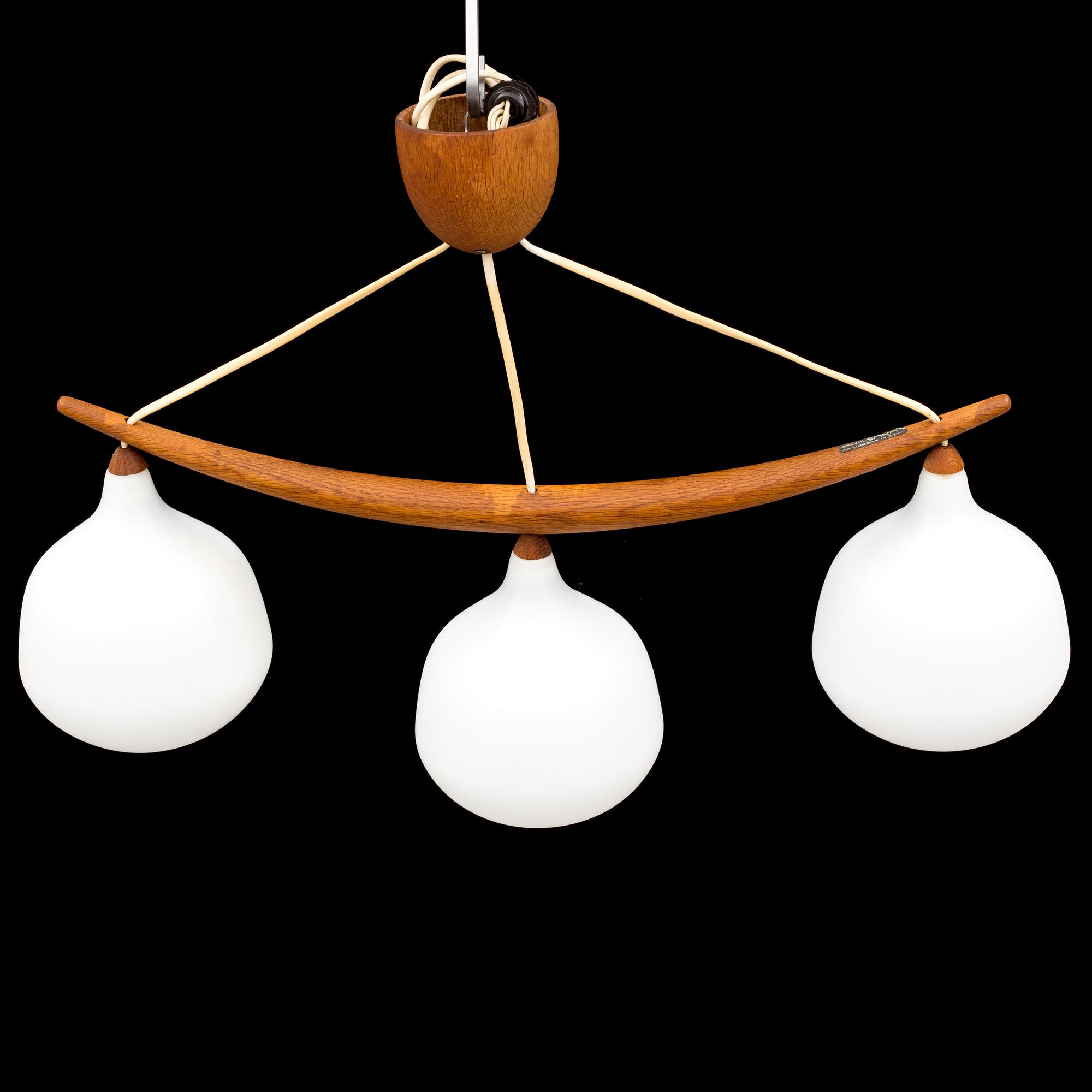 A teak and ceiling lamp by Uno & Östen Kristiansson, Luxus, Vittsjö.