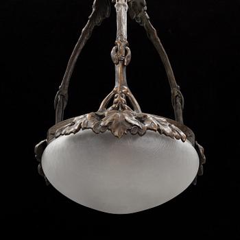 A bronze ceiling lamp, Jugend early 20th century.